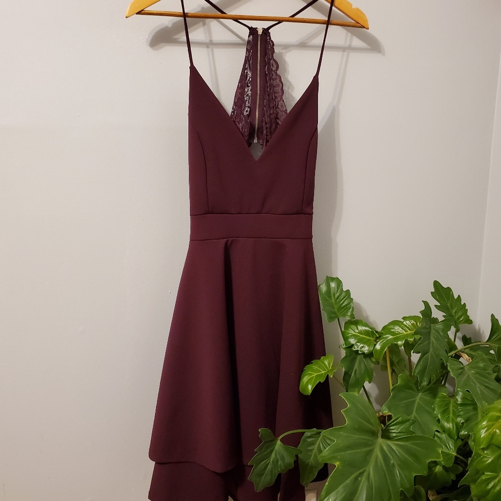 Burgundy lace back dress